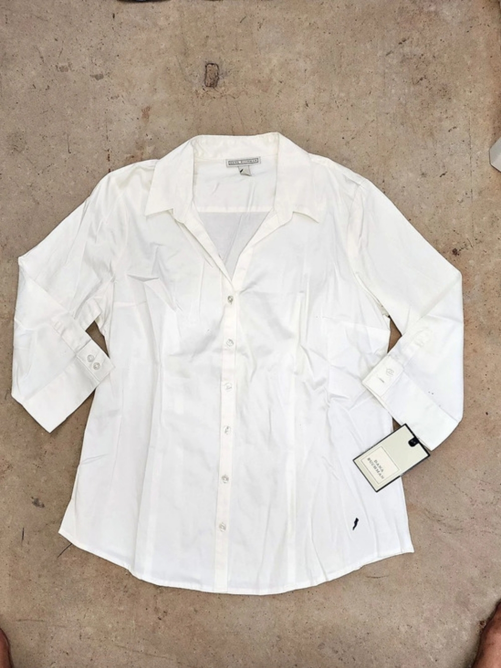 Dana Buchman 3/4 Slv White Button Down Shirt